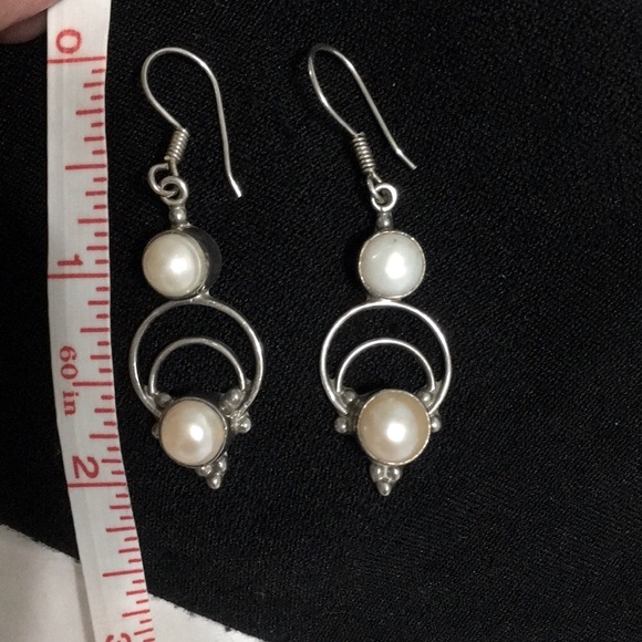 9.25 sterling silver filigree pearl earrings - Picture 5 of 6